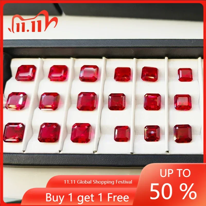 

Lab Grown Ruby Asscher Square Shape Pigeon Blood Red VVS1 Selectable AGL Certificate Gemstone For Diy Jewelry Making Materials