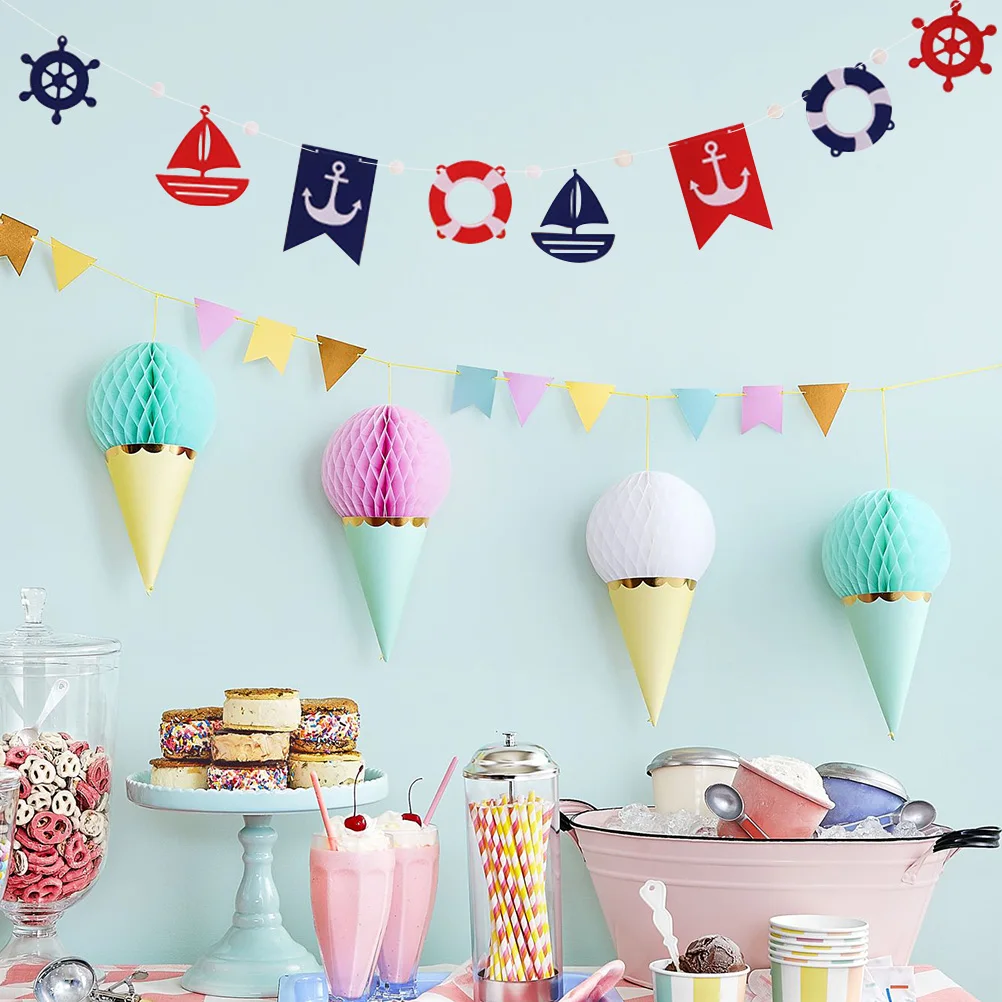 

Ocean Theme Banner Colorful Felt Hanging Pennant for Wedding Birthday Beach Events Sailing Flags Home