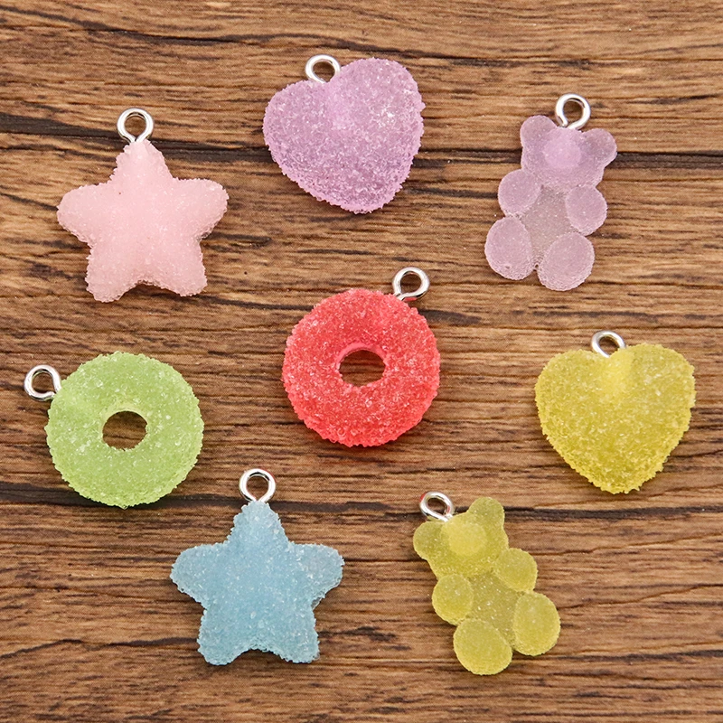 20Pcs Mix Color Size 5 Styles Heart Star Round Bear Resin Charms For Earring Kawaii 3D Keychain Jewelry Making