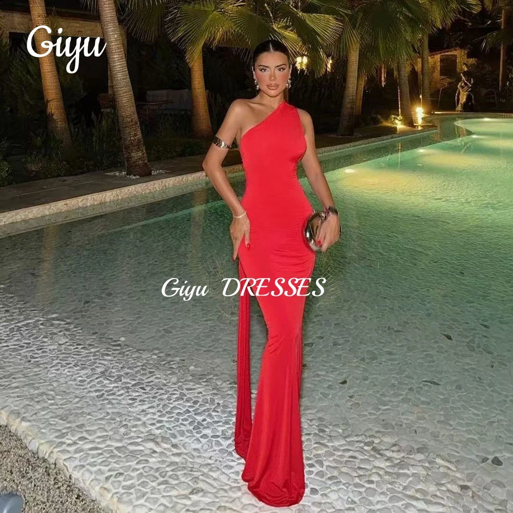 

Giyu 2025 Elegant Red Mermaid Evening Gown Dress One-Shoulder Floor Length Sleeveless Party Prom Gown Customized robes de soirée