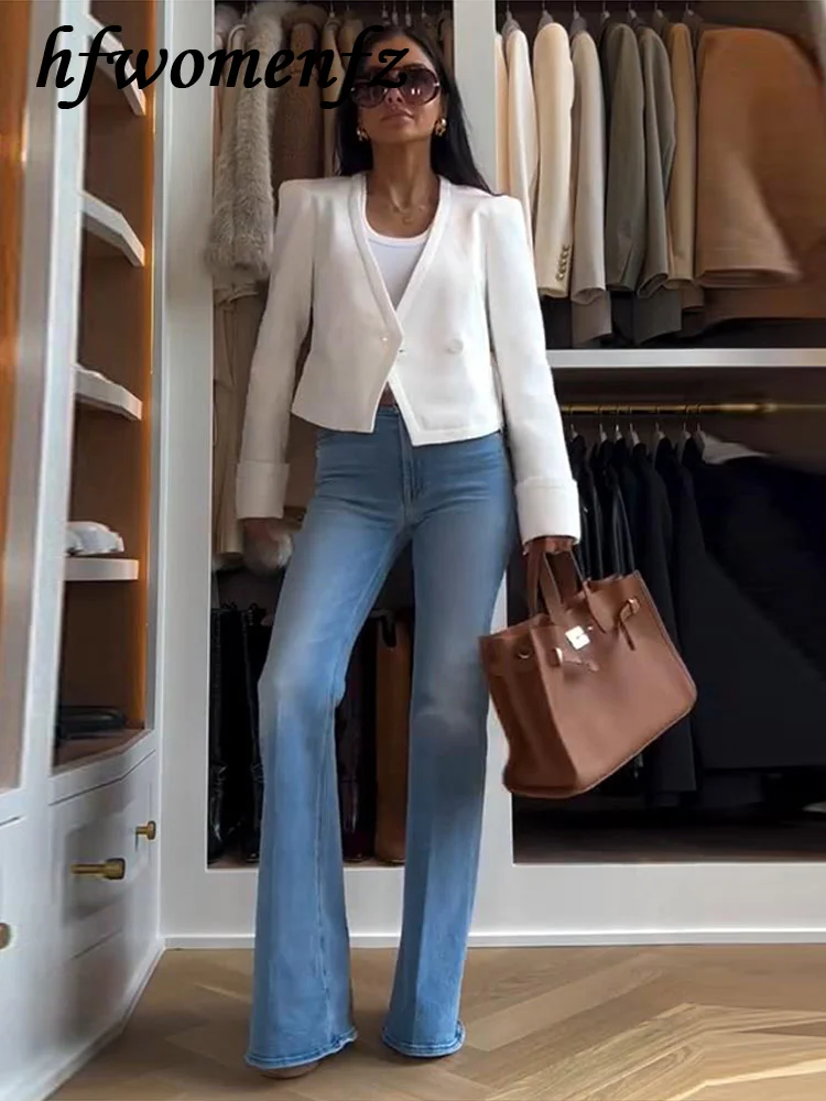 

Elegant Solid Women's Coat V-neck Hemmed Full Sleeve Double Breasted Suit Jacket 2026 Summer Fashion Female Comfortable Coats