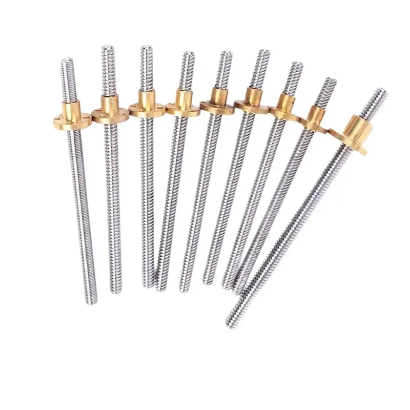 304 stainless steel T8 screw length 230/240/280/365/500/550mm lead 2mm 4mm 8mm 10mm 12mm trapezoidal spindle 1pc With copper nut