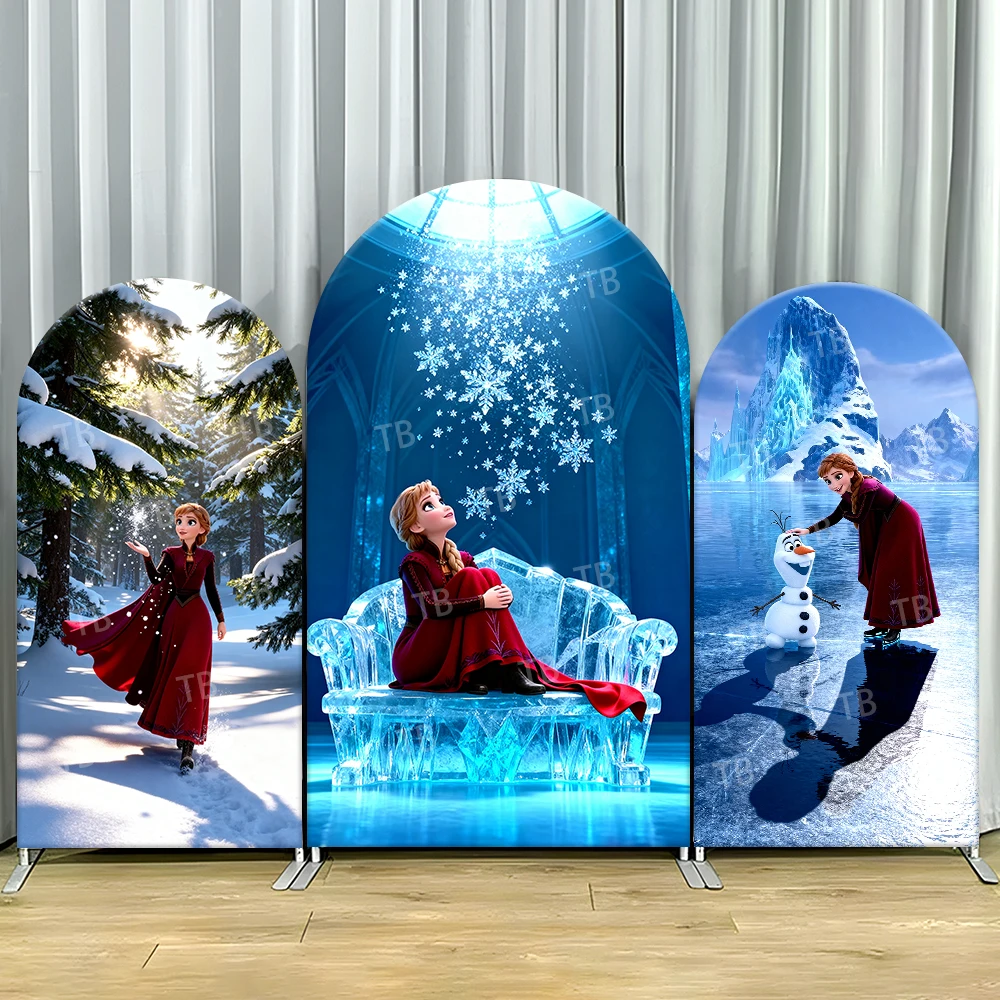 

TB Disney Frozen Princess Anna Arch Backdrop Cover Ice and Snow for Girls Birthday Party Decoration Photo Background Wall Props