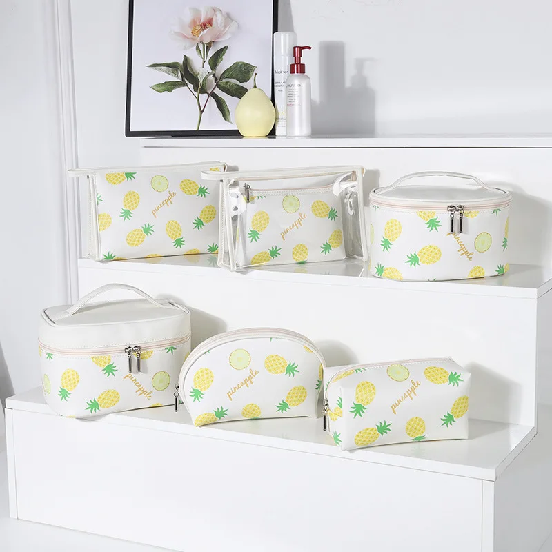 Waterdichte Pu Vrouwen Cosmetische Tas Draagbare Grote Capaciteit Reis Waszak Fruit Print Make-Up Case Toiletartikelen Organiseren Opslag