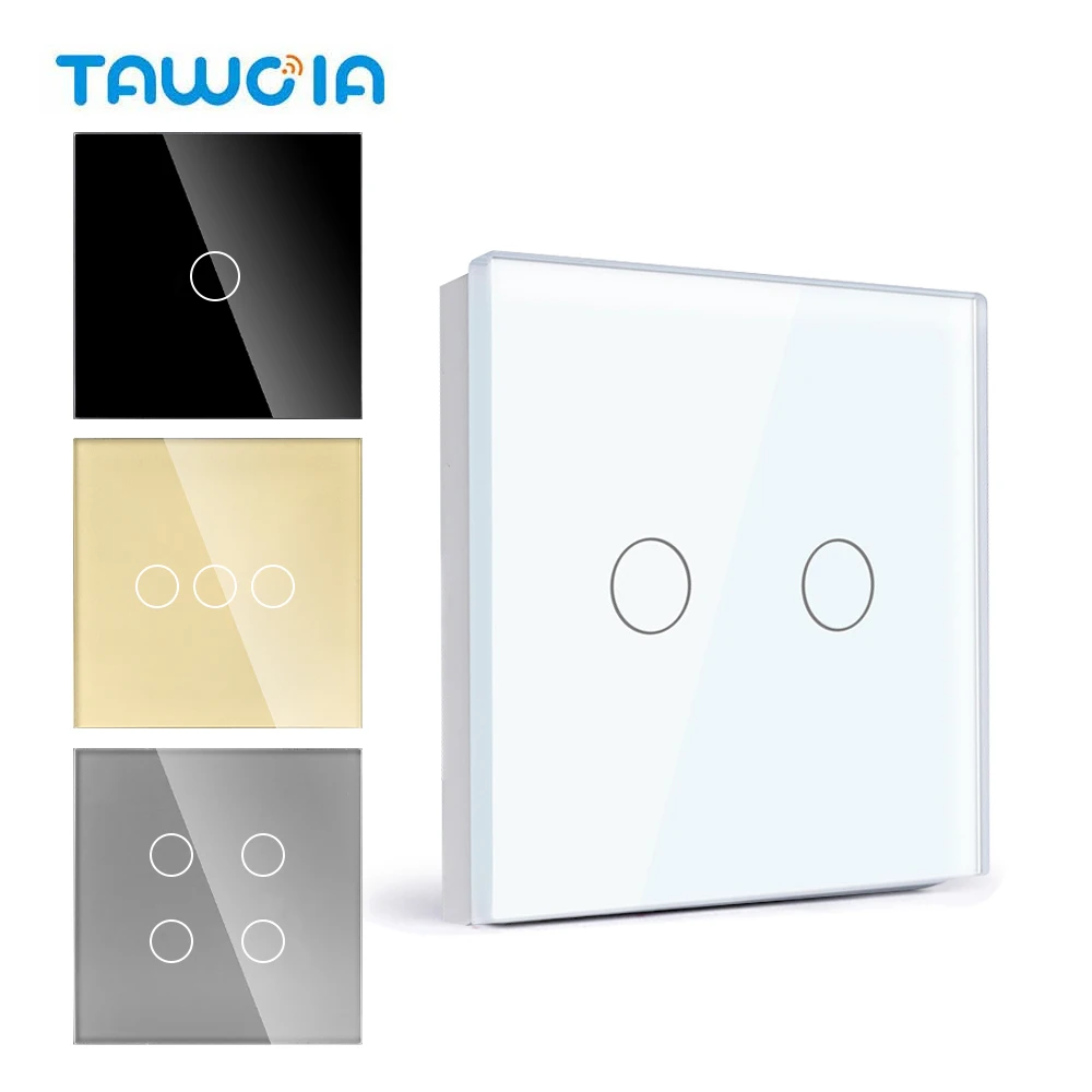 TAWOIA EU Touch Switch 1/2/3/4 Gang 1 Way Wall Light Switch Sensor Switch Luxury Crystal Glass Panel Lamp Switch Blue Backlight