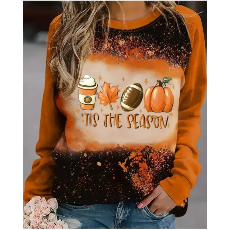 Halloween printed patterns round neck pullover long sleeved women's hoodie high-end party personality hoodie women's new style