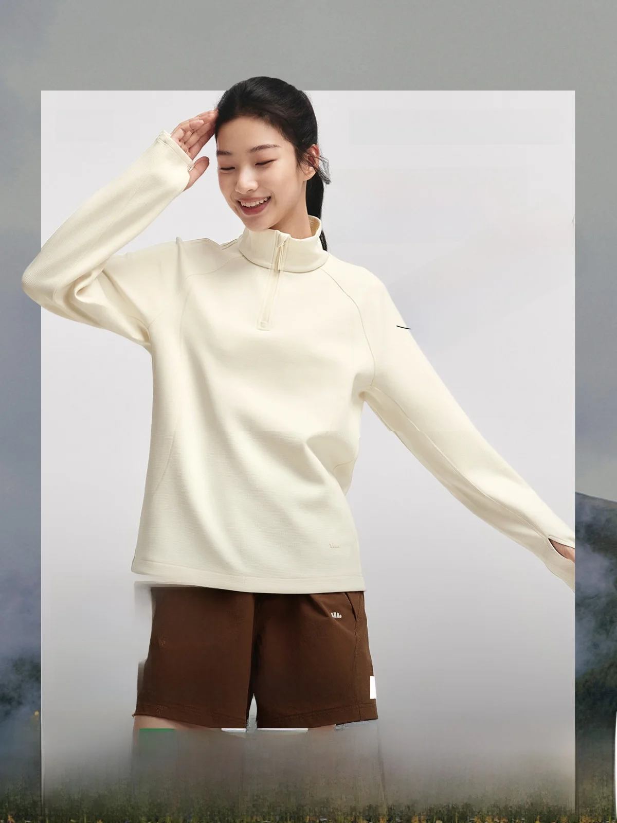 

Banana Le Ladies f Zip High Elastic Long Sve T-irt Autumn Winter White Sweatirt Warm Top Underwear Base irt