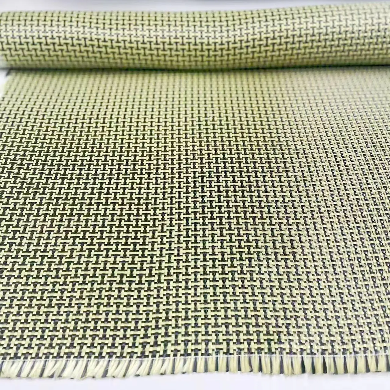 Yellow Aramid & Carbon Fiber Mixed Cloth Hybrid H Pattern Carbon Aramid Fiber Fabric 1000D 3K 200gsm 20cm/30cm/50cm X100cm