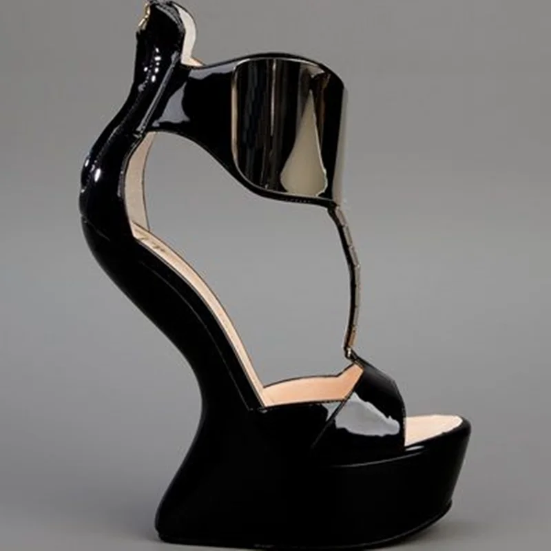 Fretwork Heels Shiny Pathwork Platfrom Sandals Sexy Pointed Toe Leather Size35-48 Customized New Arrivals Fashion Women Shoes