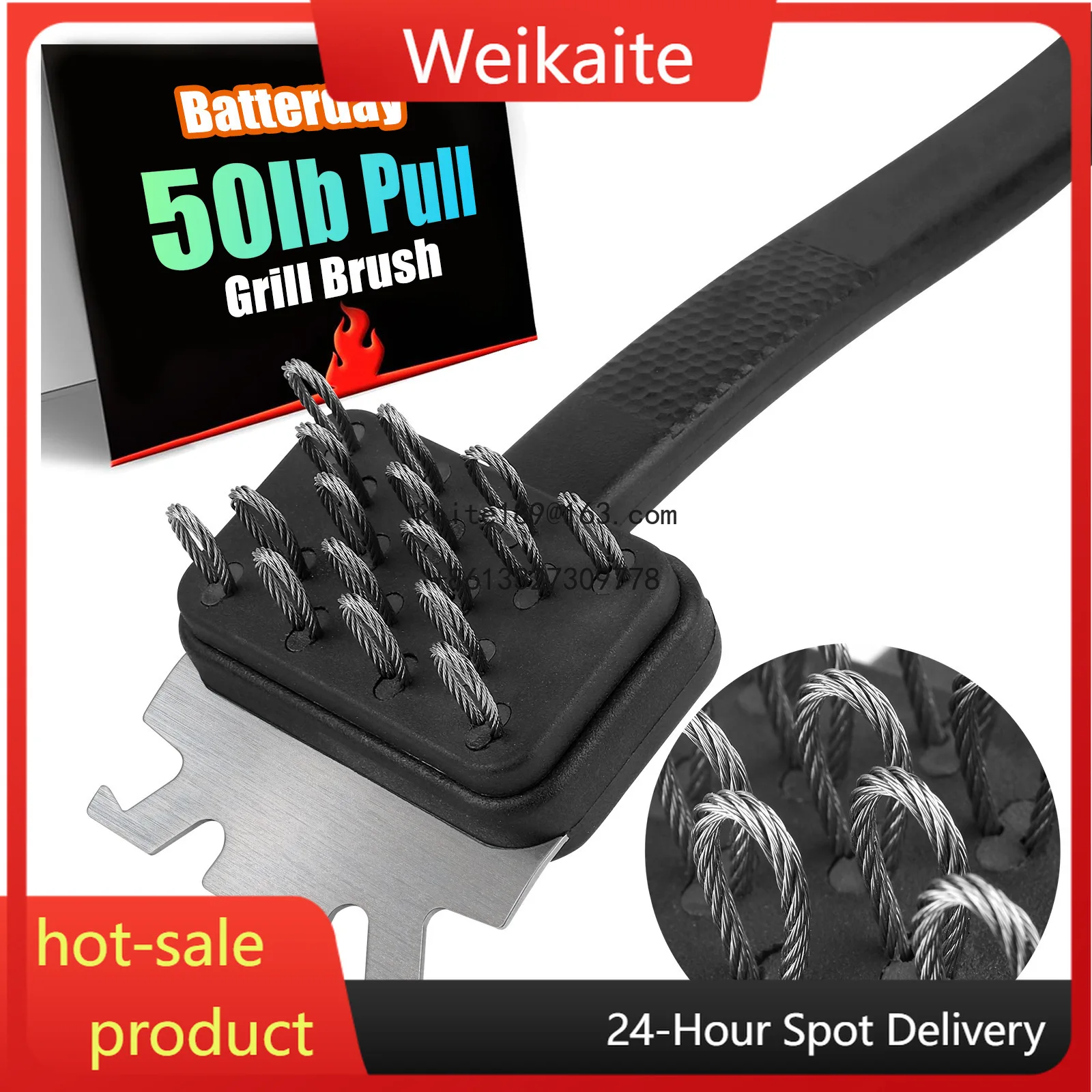

304 Stainless Steel Without Steel Wire Exposed Brush Head Barbecue Grill Cleaning Brush With Scraper