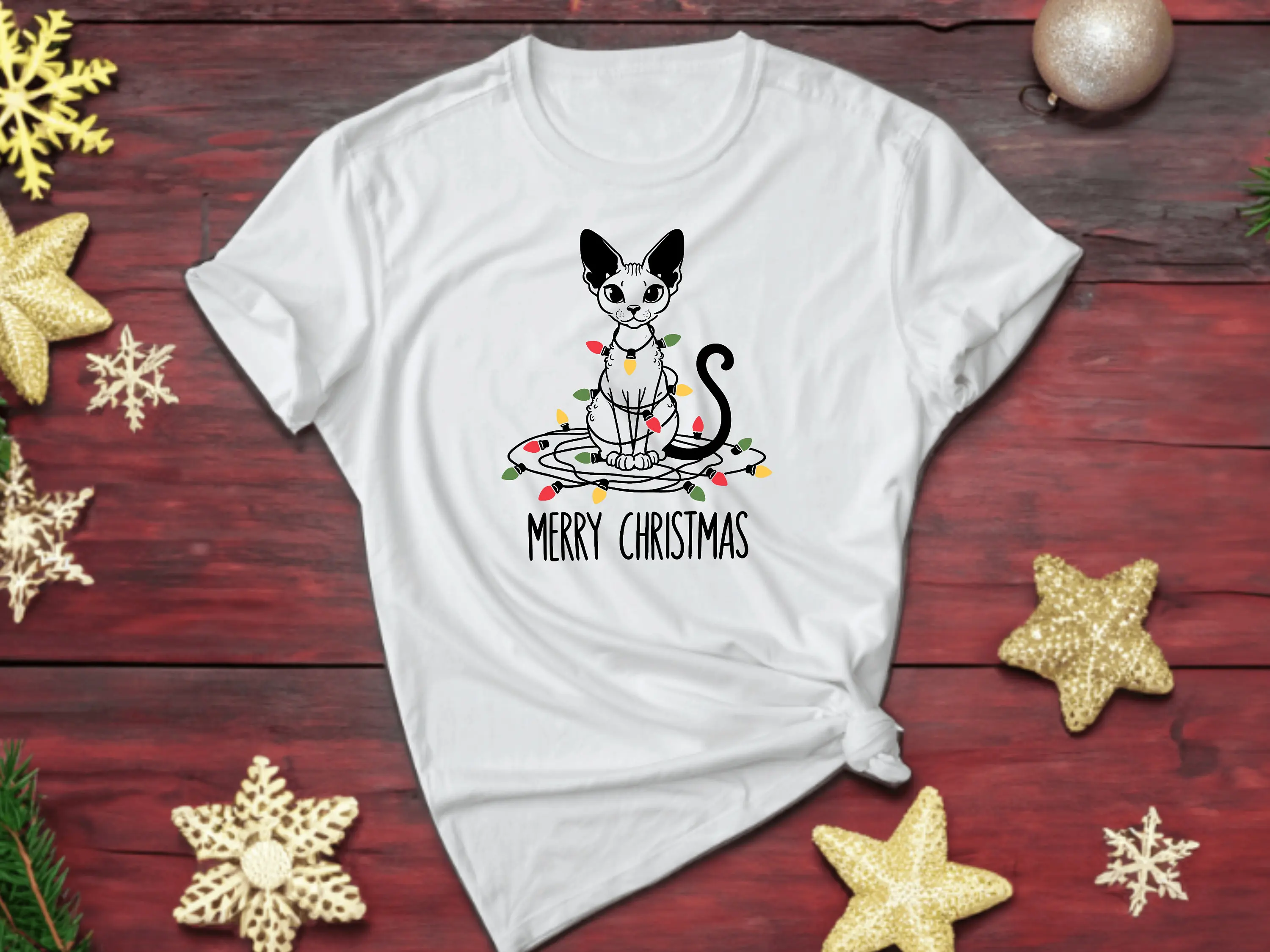 T-shirt Devon Rex pour amoureux des chats, propriétaire de Noël, animal de compagnie, haut de vacances festif