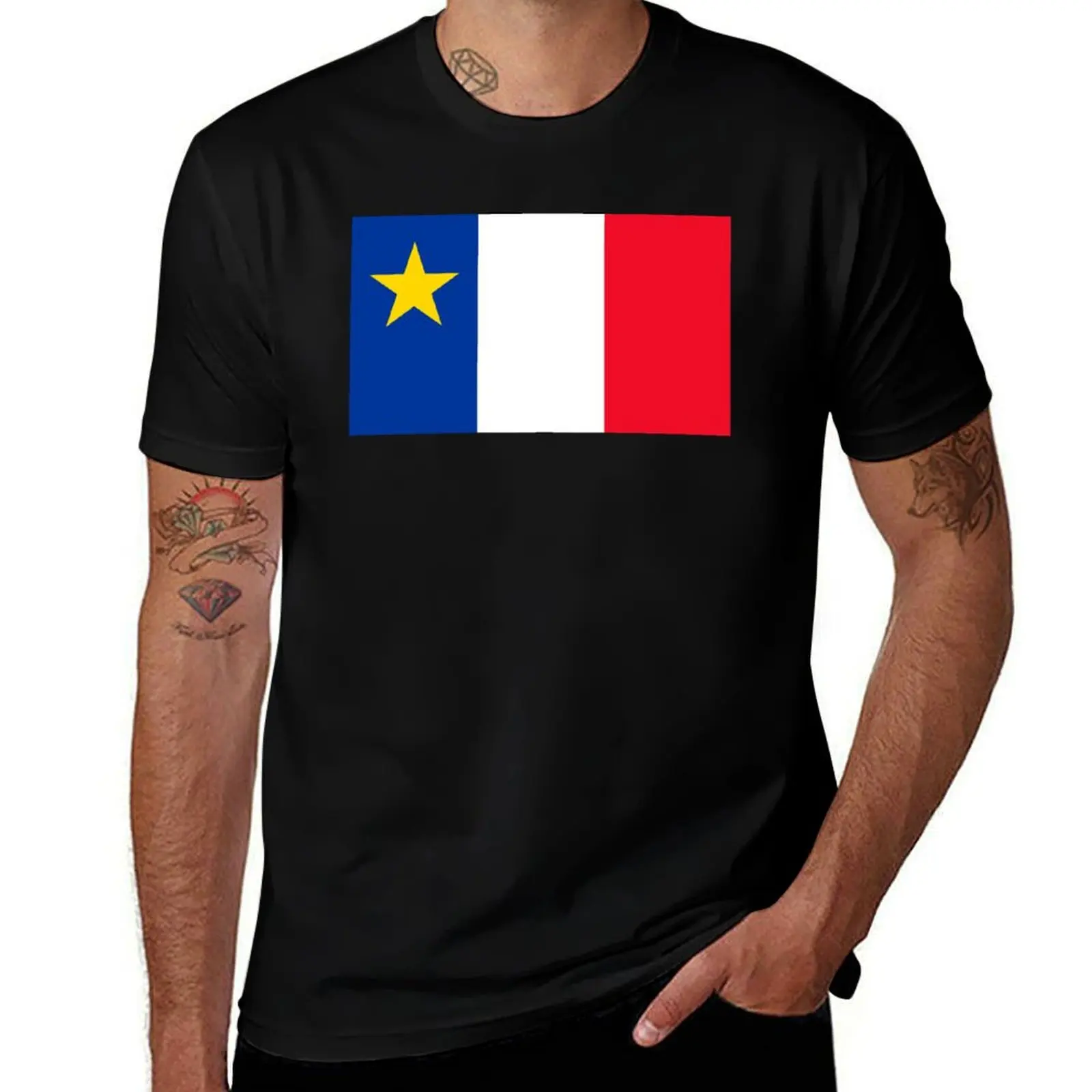 Acadian Flag T-Shirt summer clothes graphics mens workout shirts