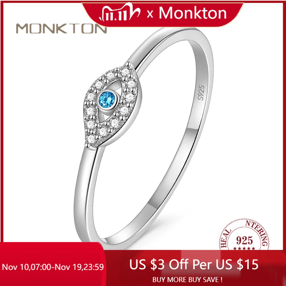 

Monkton s925 Sterling Silver Blue Eye Rings for Women Sparkling Cubic Zirconia Fine Lucky Jewelry Birthday Gift