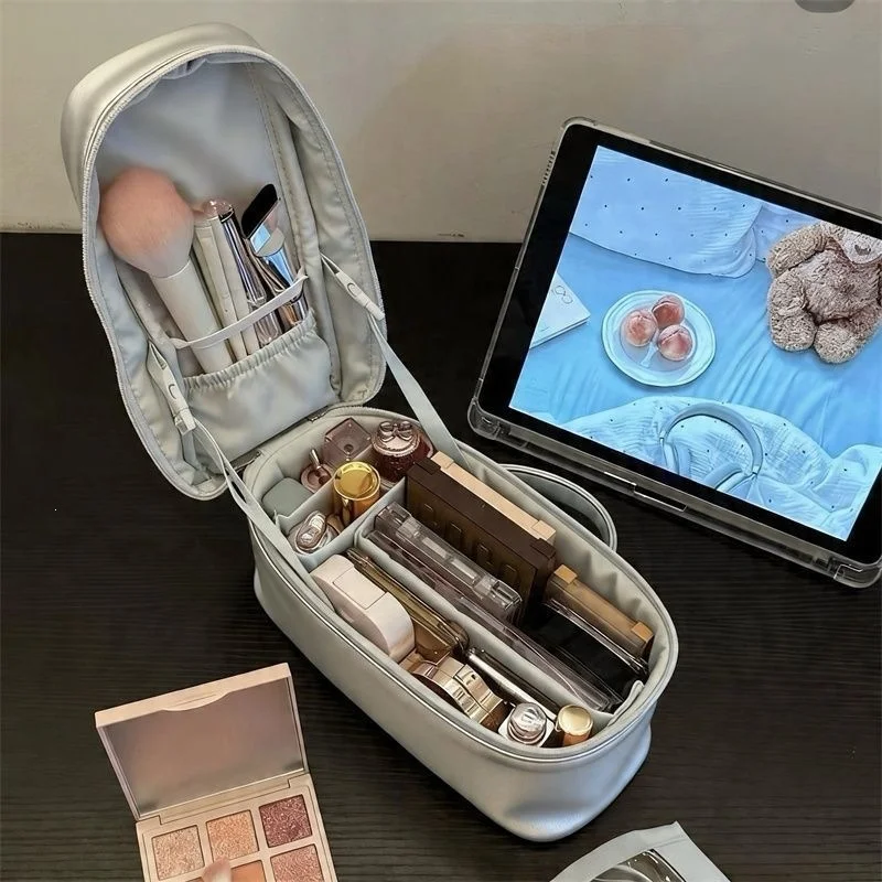 Portable Multifunctional Large Capacity Makeup Bag Multi Compartment Travel Cosmetic Organizer Pouch Handheld Toiletry Wash Bag