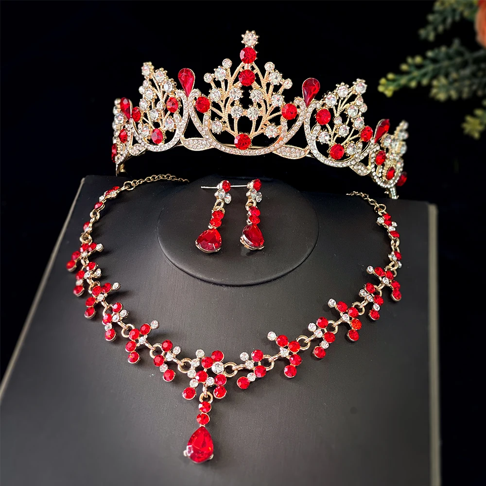 Bridal Crown Three Piece Set Wedding Crown Headwear Necklace Earrings Korean Super Fairy Wedding Dress Accessories Wholesale