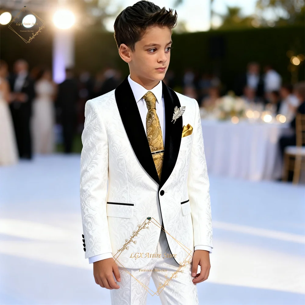 

Детский жаккардовый костюм из двух предметов для мальчиков, черный бархатный воротник-шаль, официальный наряд на одной пуговице для незаменимых особых случаев