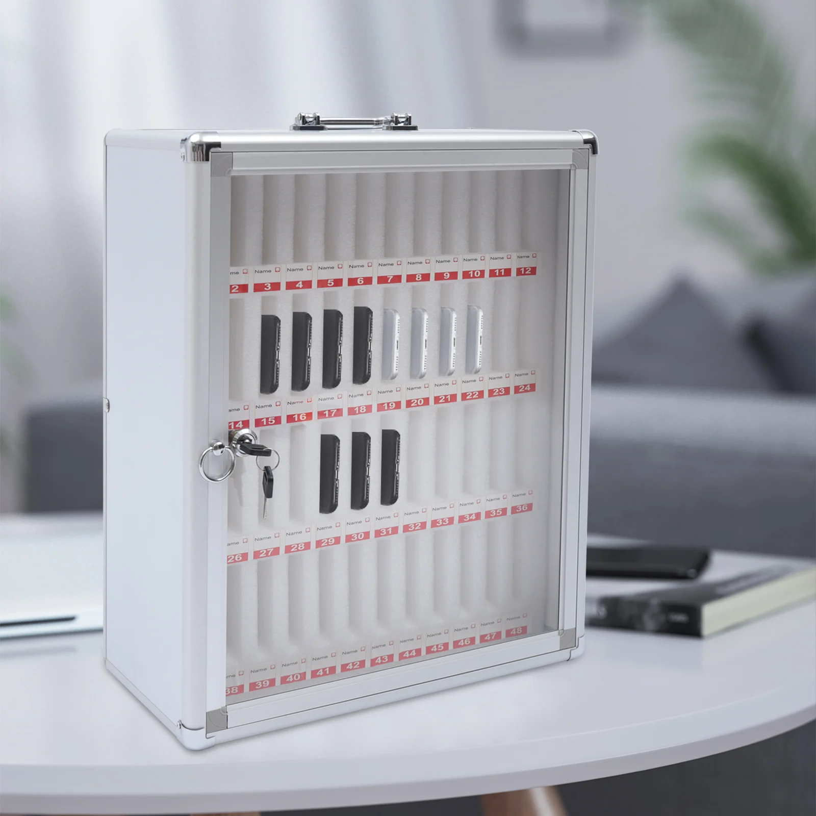 

(48 Slots) Aluminum Alloy Cell Phone Storage Cabinet, Wall-Mounted Cell Phone Locker with Lock & Handle, for Office, Classroom