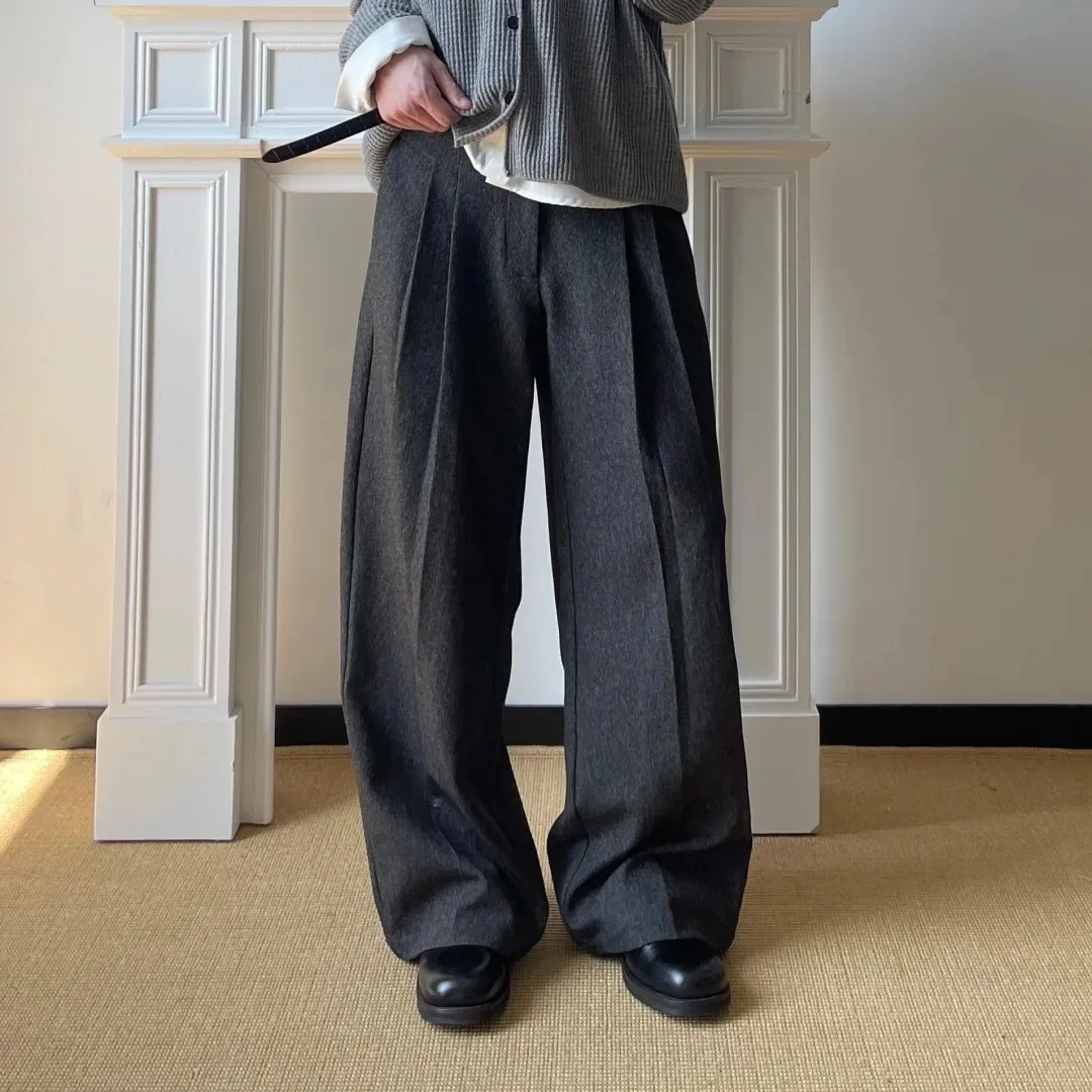 2026 Spring New A-shaped Version Straight Wide-leg Double-pleated Casual Trousers Trousers Men