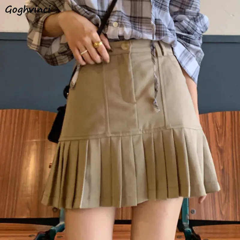 

Pleated Skirts Women High Waist Korean Style Mini Design Fashion Simple Solid All-match Popular Summer Casual Students Elegant