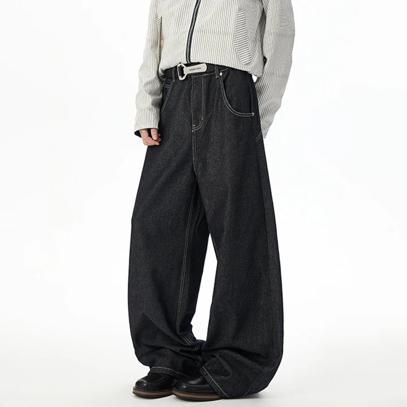 Celana Jeans Pria LUZHEN Model Lurus Longgar Warna Solid dengan Kantong Pinggir Bergaris, Desain Terbaru 2025, Original, Kaki Lebar JY4460