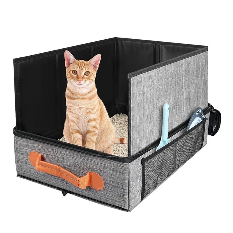 

ABVT-Travel Litter Box For Cats, Fold Cat Litter Box With Lid, Portable Cat Box With Zipper & Hard Bottom
