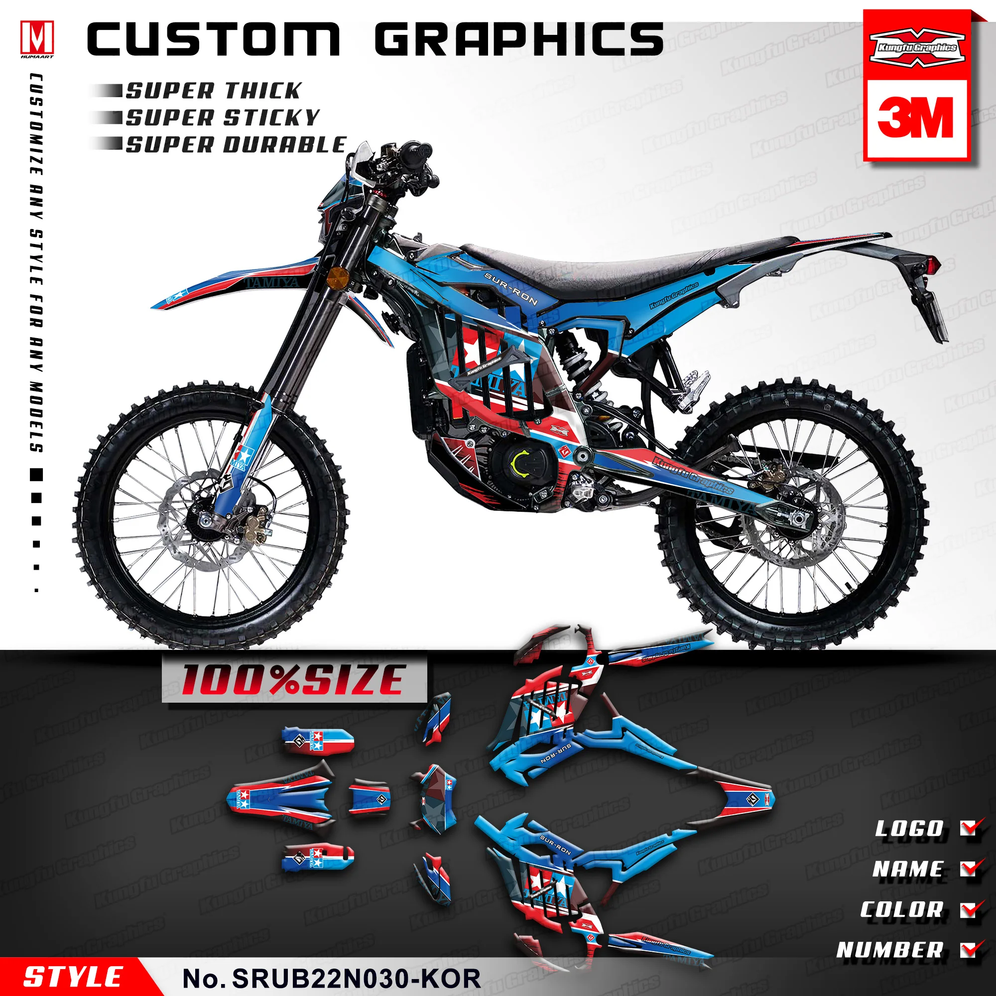 KUNGFU GRAPHICS Autocollants adhésifs perturbés Kit de décalcomanies personnalisées Rond complet pour Sur-Ron Ultra équation D343 eBike SURréférentiel, SRUB22N030-KOR