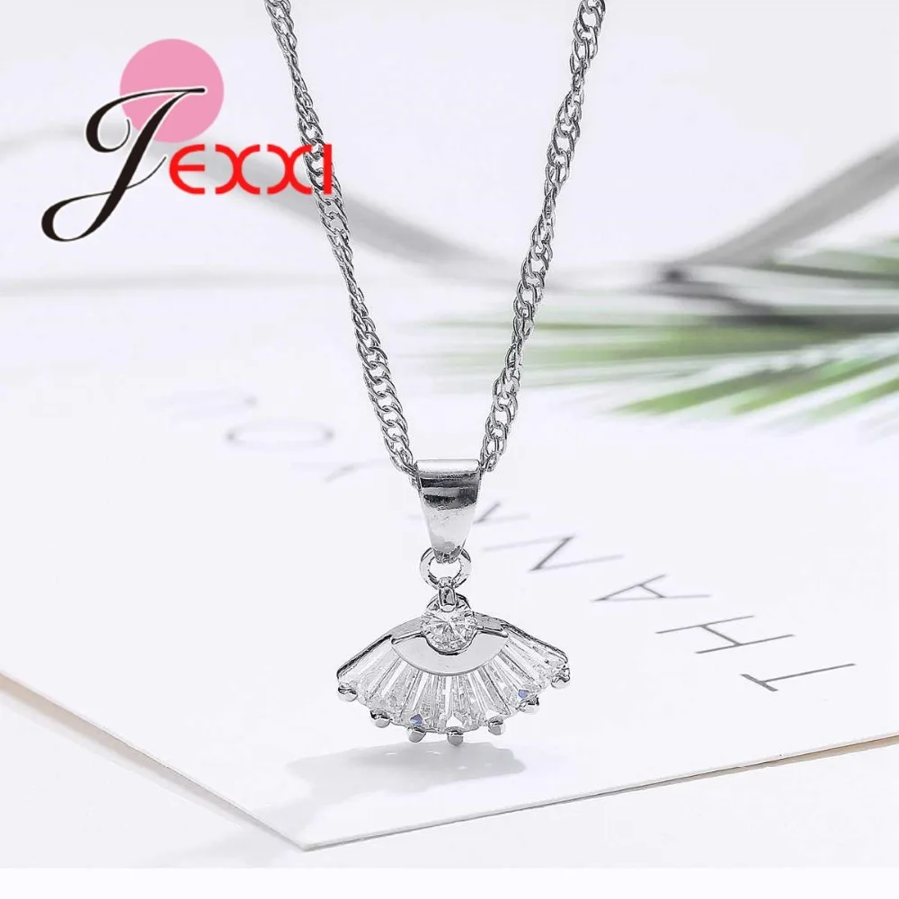 New Stylish Unique Sector Crystal 925 Sterling Silver Jewelry for Women Wedding Bridal Pendant Necklace Earrings Sets