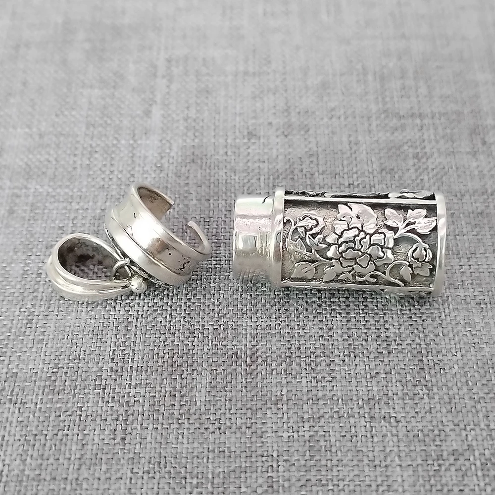 925 Sterling Silver Cylinder Prayer Box Pendant Rose Flower Memory Box for Necklace