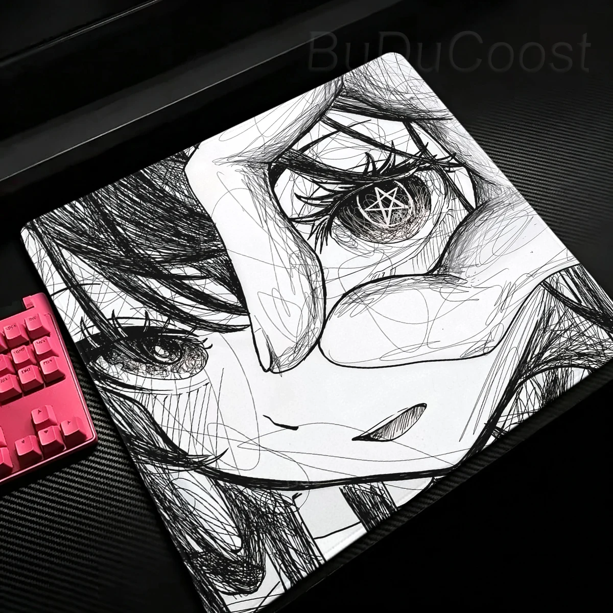 Black Red Anime Girl Aesthetics Gaming Mouse Pad Speed E-Sports Kawaii PC Gamer Accessories Office Rubber DeskMat PC Accessories