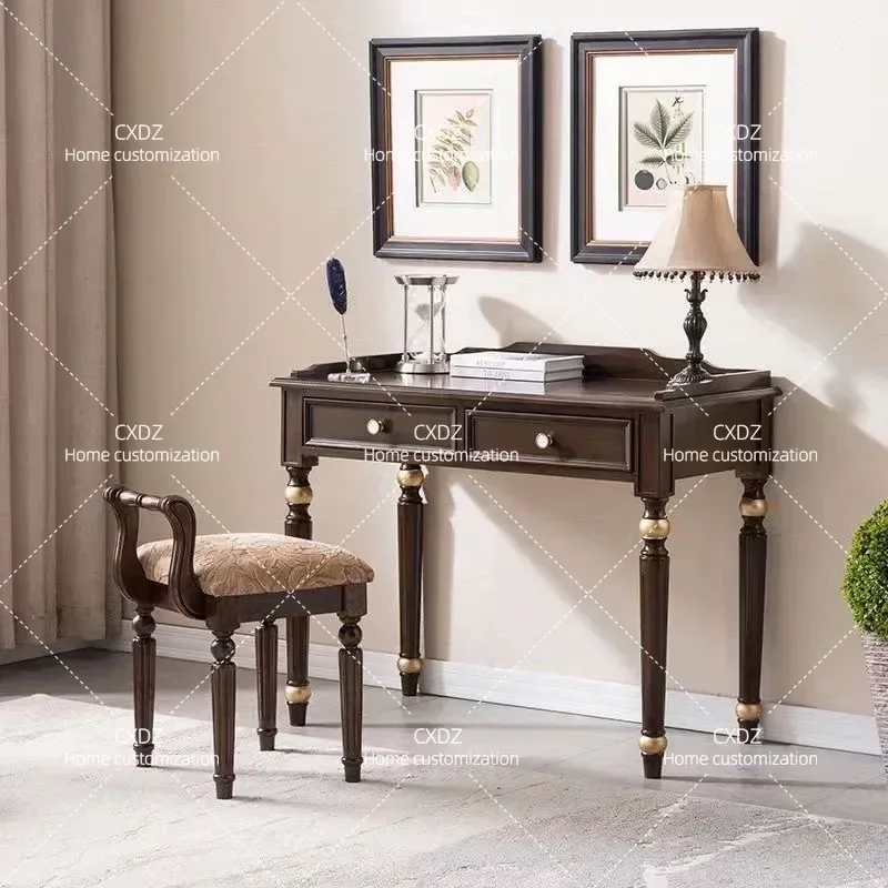 Retro Solid Wood Writing Desk for Bedroom Home Study Small Apartment Computer Table Compact Workstation Durable Office