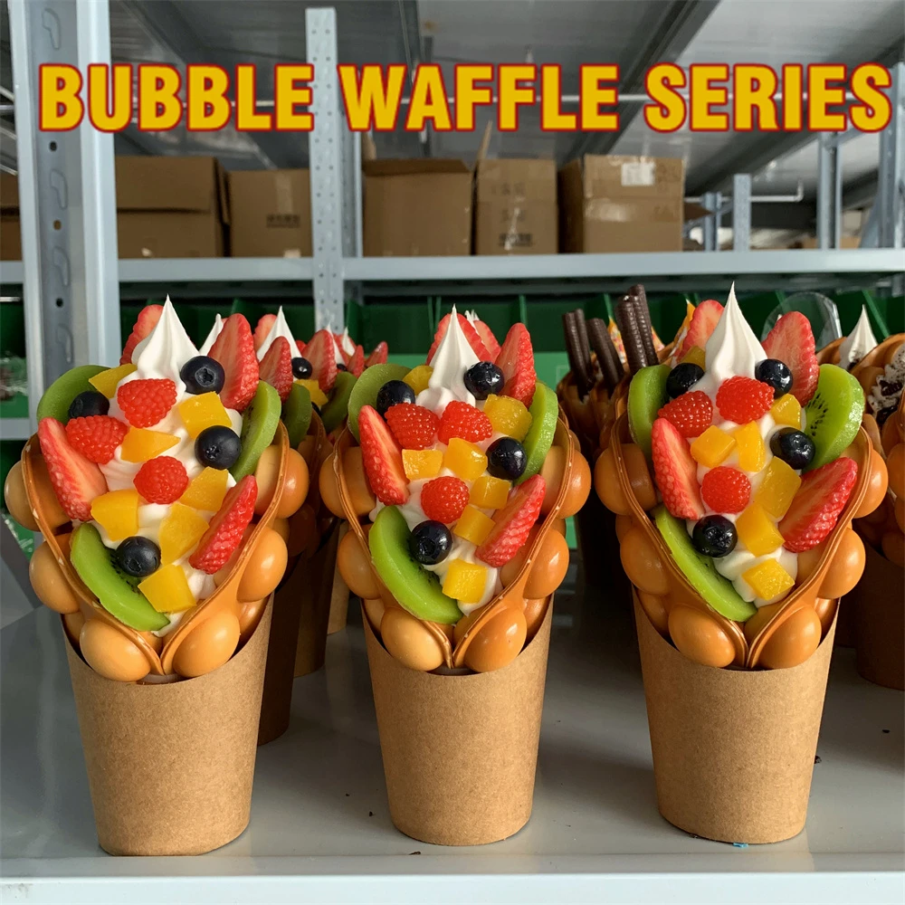 Ice Cream Bubble Waffle Model Series Kiwi Fruits Blueberry Decor Street Snacks Cart Prop Order Mango Food Faux Health Strawberry