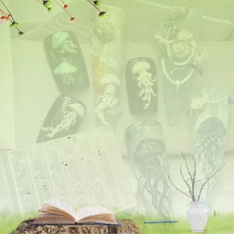 Stampo per unghie in silicone 3D serie Ocean per unghie Medusa Stella marina Conchiglia Stampi per unghie Modelli per intaglio Disegni per unghie per manicure Parti per unghie