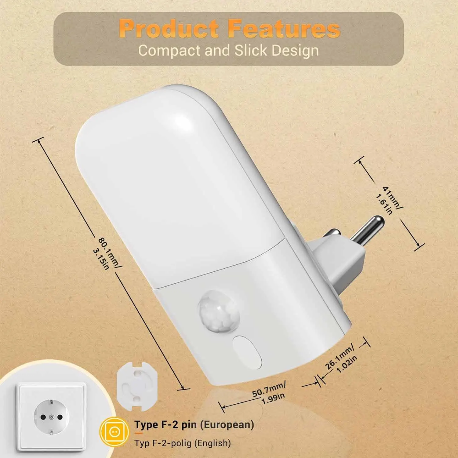 5 Brightness Levels, ON/OFF/AUTO Mode Night Light with Motion Sensor, Motion Activated Night Light