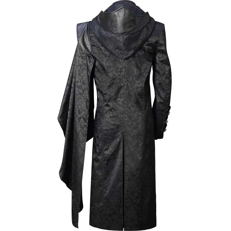 Halloween Medieval Retro Steampunk Cosplay Costume For Adult Men Fashion Leather Long Sleeve Jacket Coat Jacquard Hooded Trench