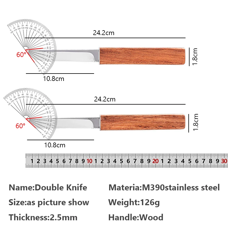 2-in-1 Double Blade Knife Kitchen Utility Knife with Wood Handle Chef Knife Barbecue Fishing Knife Meat Cleaver Butcher Knife