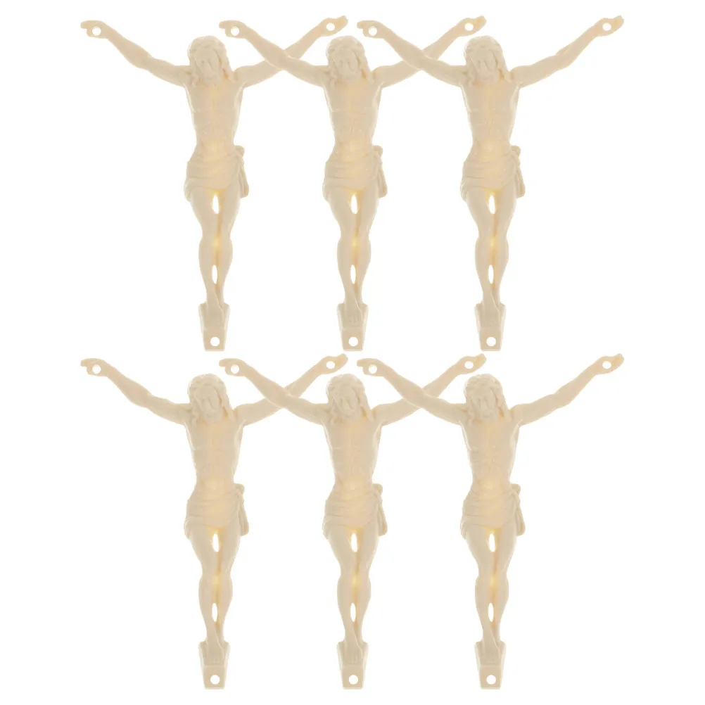 6Pcs Plastic Jesus Sculpture Set Religious Decoration Miniature Handcrafted Cross DIY Ornament for Church Home Office