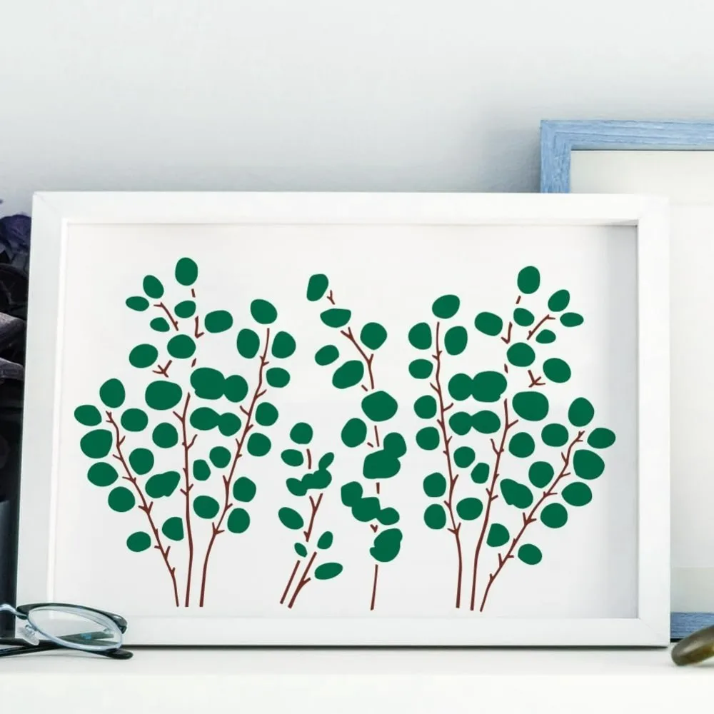 استنسل رسم أوراق الأوكالبتوس مع فرشاة 8.3 × 11.7 بوصة قالب فروع الأوكالبتوس نبات قابل لإعادة الاستخدام استنسل الأوكالبتوس