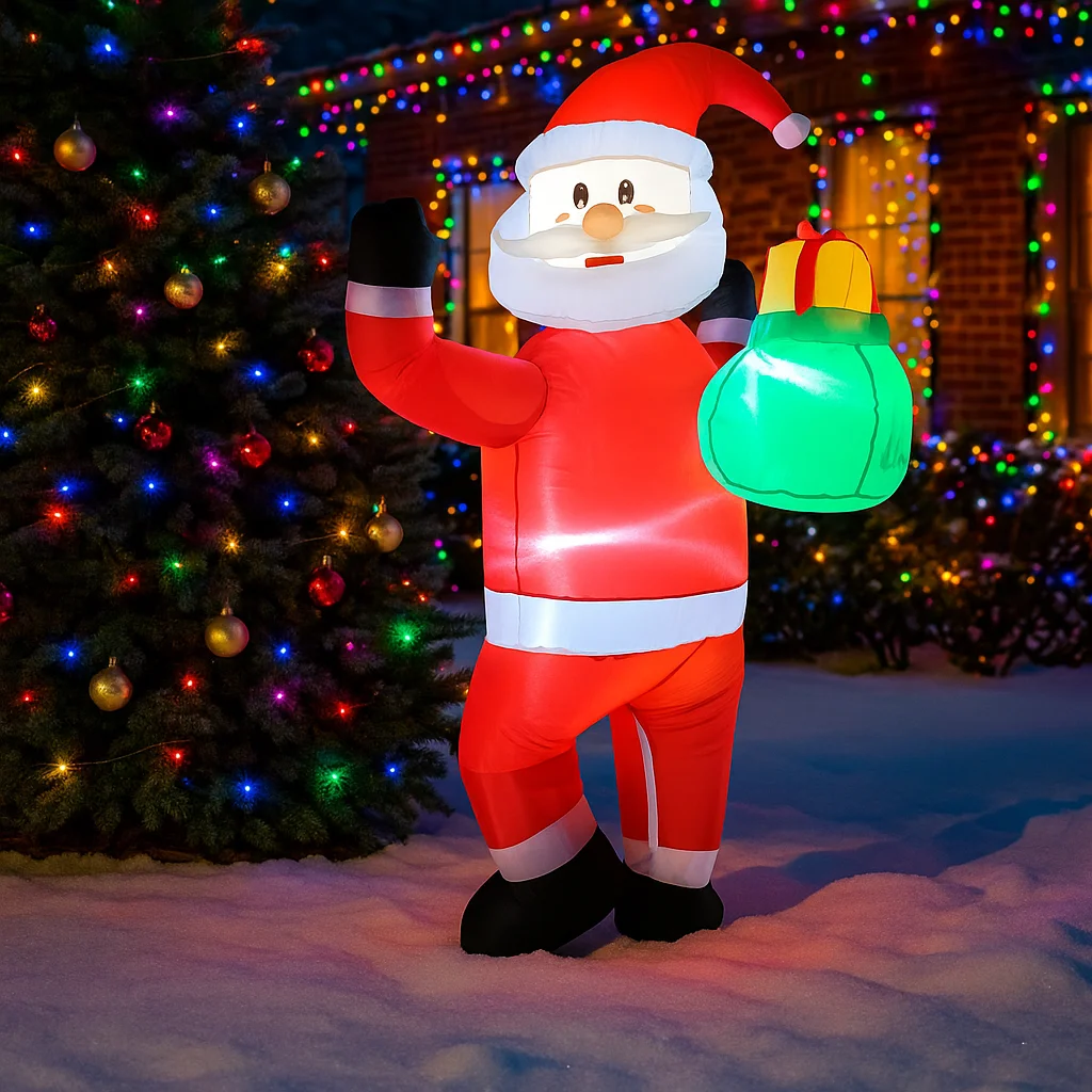 ซานตาคลอสเป่าลมขนาด 5 ฟุต พร้อมถุงของขวัญ ของเล่น ตกแต่งบ้าน สนามหญ้า ของประดับตกแต่งคริสต์มาส ไฟ LED ของตกแต่งคริสต์มาส