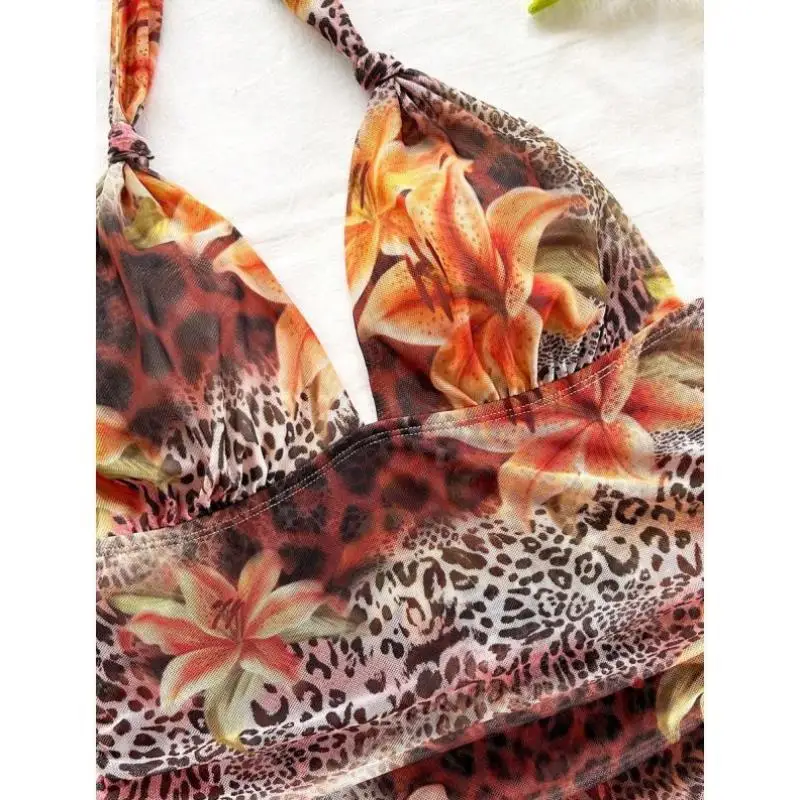 الصيف الأزهار ليوبارد طباعة مطوي Dr B 6449 Sle عبر الحدود تصميم Strapl ملابس رياضية كاجوال مجموعة سبعة Sve #4