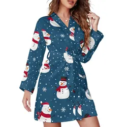 CHRISTMAS Pajama Robe WINTER SNOWMAN Long Sleeve Casual Loose Pajamas Robes Women V Neck Sexy Bathrobe Spring Custom Dresses