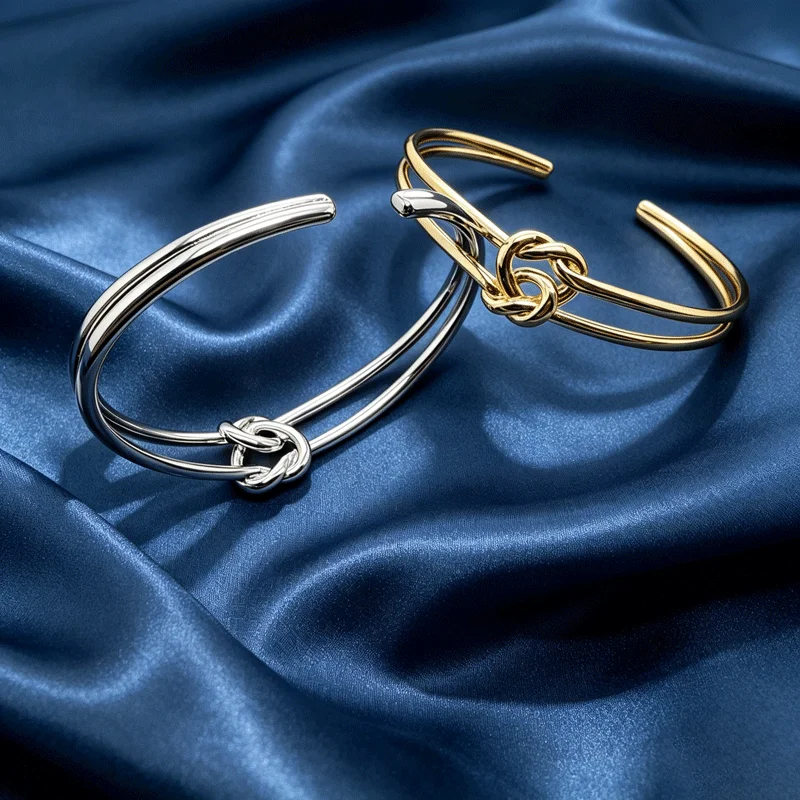Gold Plated Knot Open Cuff Bangle Women Daily Party Evening Stackable Minimalist Trendy Fashion Jewelry Gift For Her