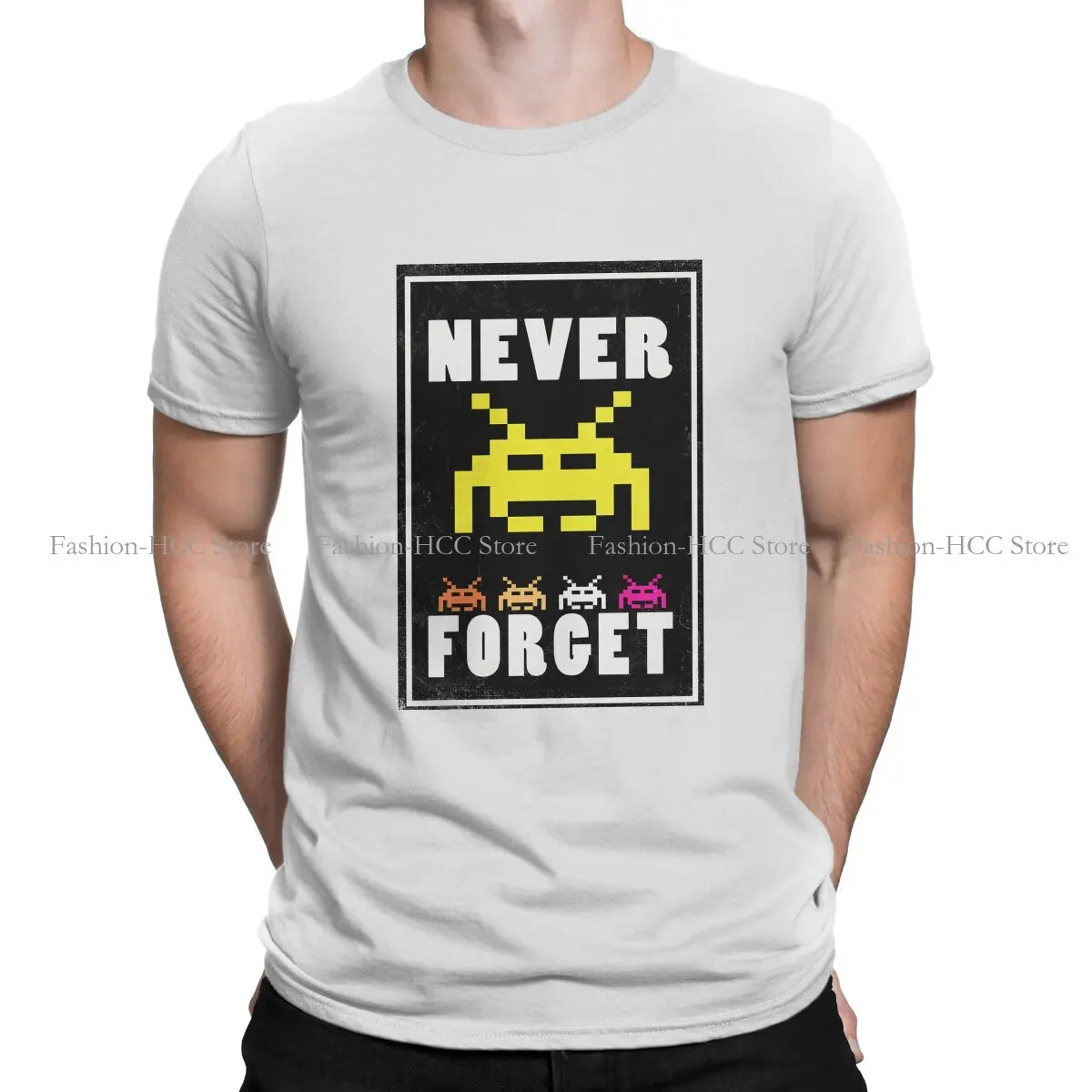 

Never Forget Round Collar TShirt Space Invaders Classic Polyester T Shirt Man's Tops Fashion