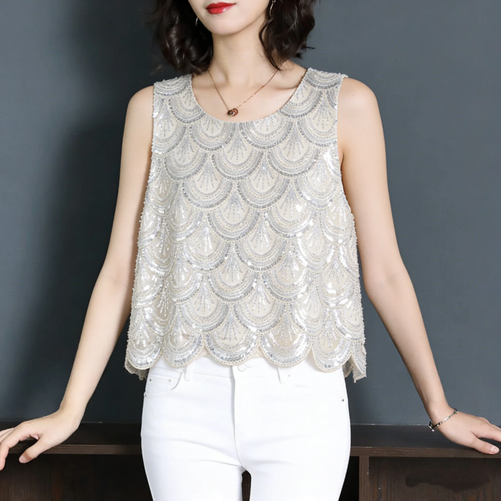 

Женский элегантный и модный топ для вечеринок — блестящая рубашка без рукавов, прозрачная защитная официальная/повседневная одежда