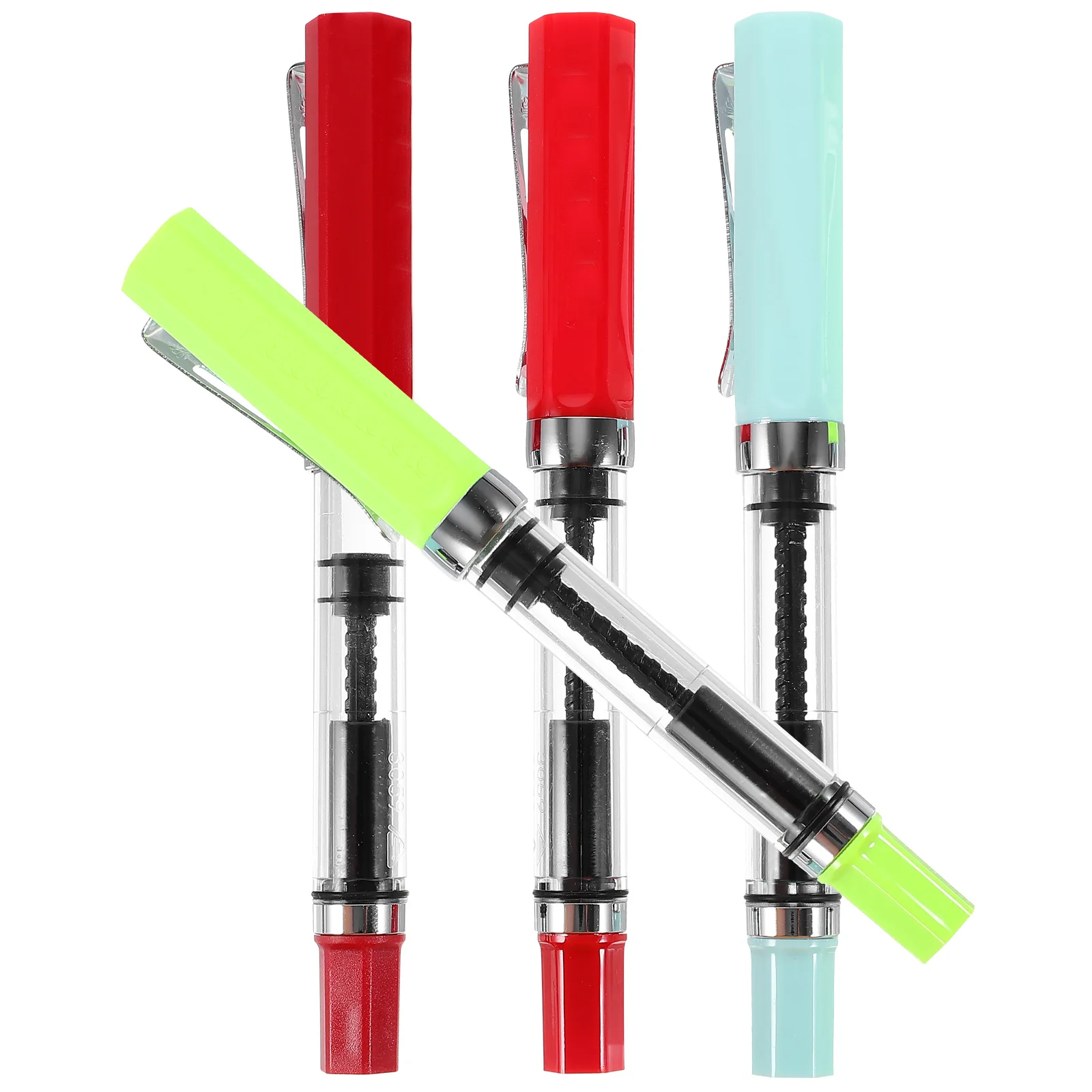 

4 Pcs Transparent Piston Fountain Pen Kids Metal Ink Writing Drawing Black Fine Stainless Portable School Office Gift