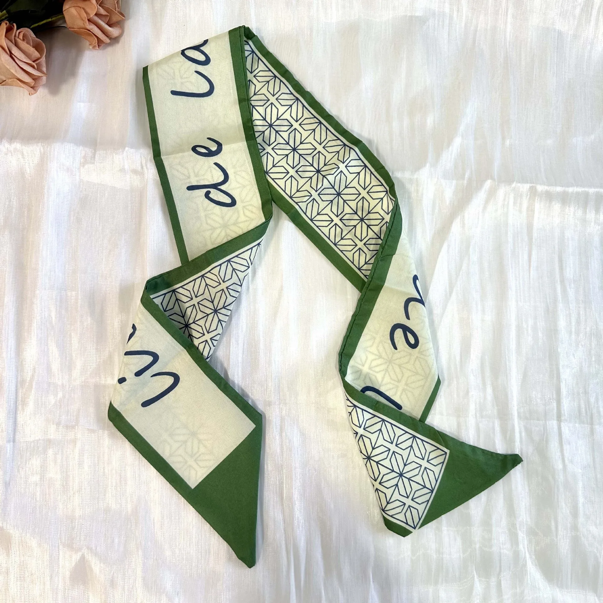 Long Ribbon Bow Silk Scarf Hair Band Korean Printing Letter Hair Scarf  2024 New Fashion Women Ponytail Holder Hair Accessories