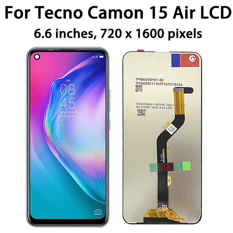 6.6“ IPS For Tecno Camon 15 Air CD6 CD6S LCD Display Touch Screen Digitizer Assembly For Tecno CD6 LCD Repair Replacement