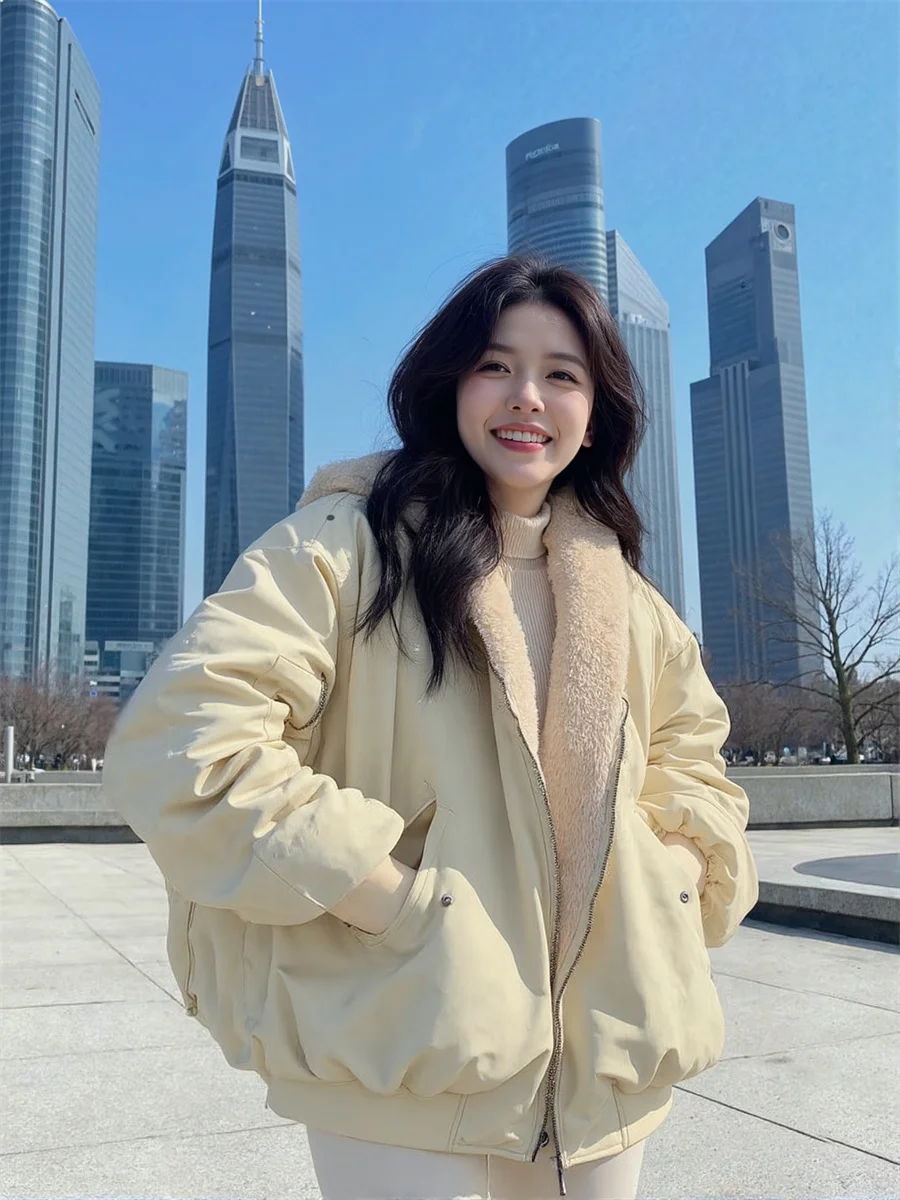 

Parkas Women Coat Fashion Korean Cotton Padded Simple Design Casual Solid Color Comfortable Loose Outerwear Soft Minimalist
