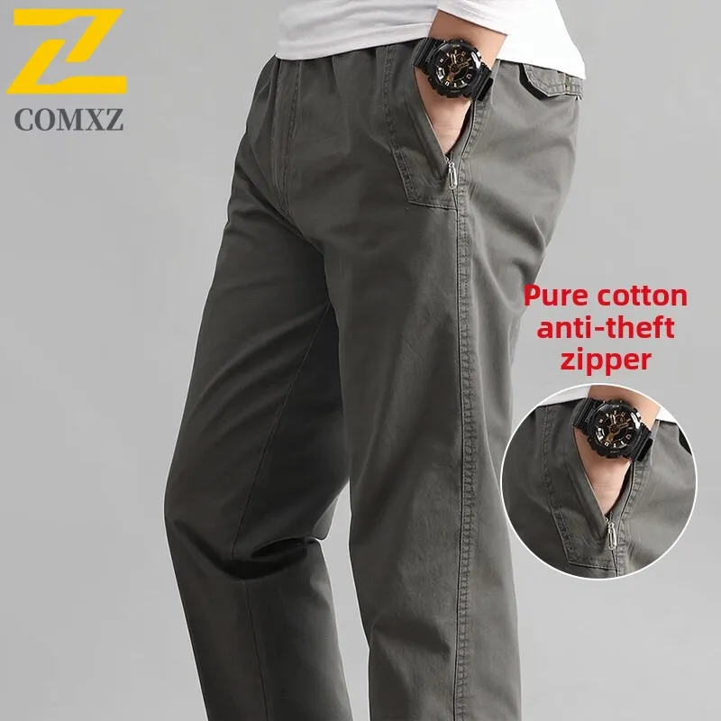 Vintage Pants Male 2025 New Autumn Zip Pockets Cargo Dress Multi Functional Trousers Casual Lightweight Outdoor Office Pants