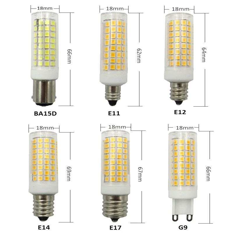 1Pcs 110V/220V 10W LED Bulb G9 E11 E12 E14 E17 BA15D 110V 220V 102LED 2835 Highlight Ceramic Light dimmable LED Bulb