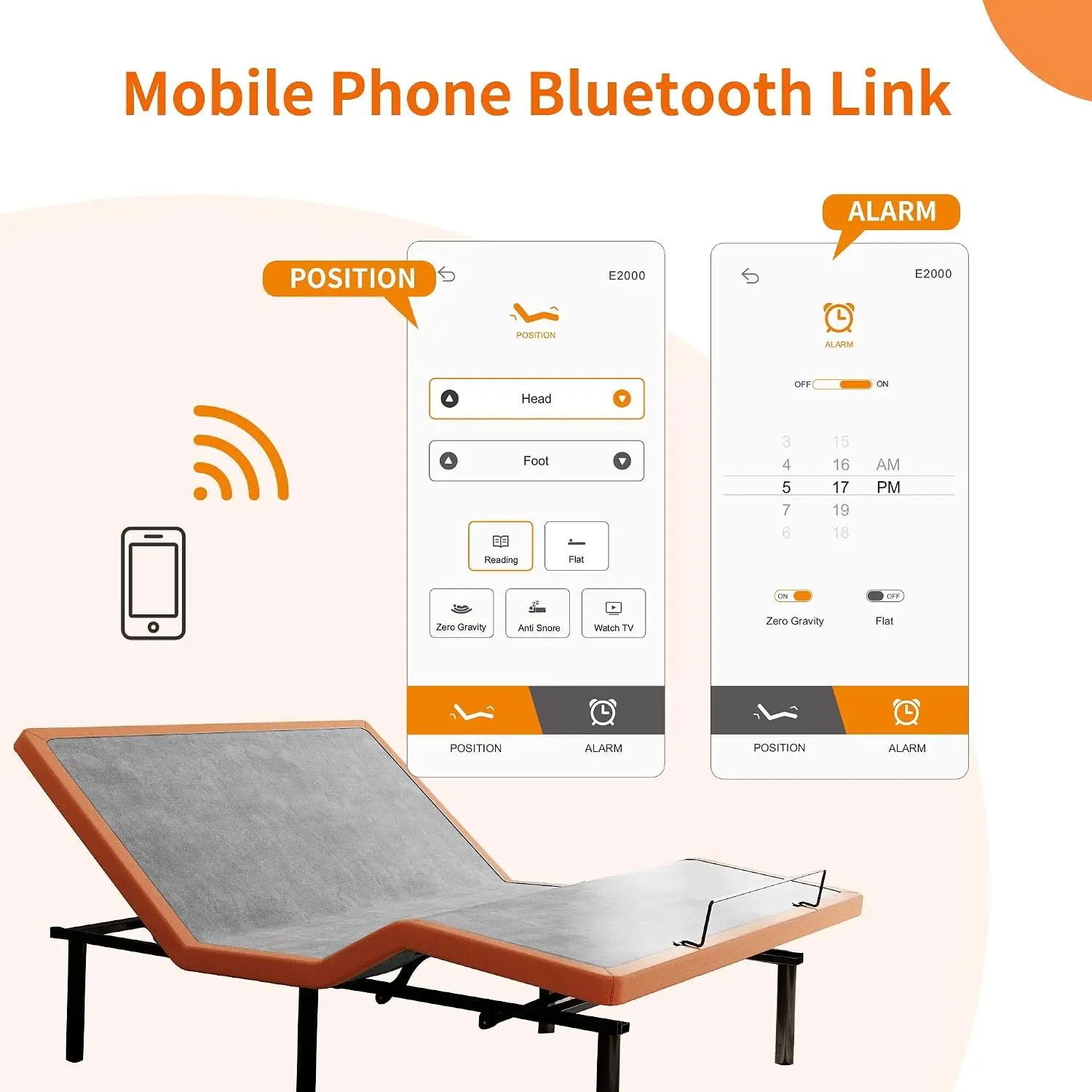 Queen Adjustable Bed Frame, Zero Gravity Bed Base with Wireless Remote, Bluetooth App Control, Head and Foot Incline, Anti Snore